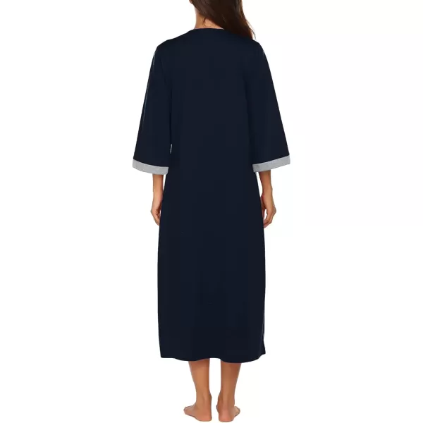 Ekouaer Women Zipper Robe 34 Sleeves Loungewear Dress Full Length Sleepwear Pockets Housecoat Nightgown Long BathrobeStyle 1navy