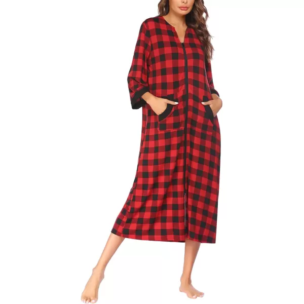 Ekouaer Women Zipper Robe 34 Sleeves Loungewear Dress Full Length Sleepwear Pockets Housecoat Nightgown Long BathrobeStyle 1pat1