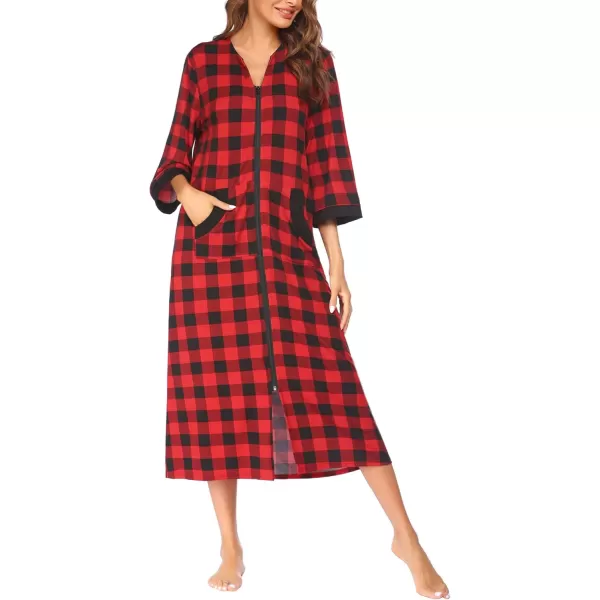 Ekouaer Women Zipper Robe 34 Sleeves Loungewear Dress Full Length Sleepwear Pockets Housecoat Nightgown Long BathrobeStyle 1pat1