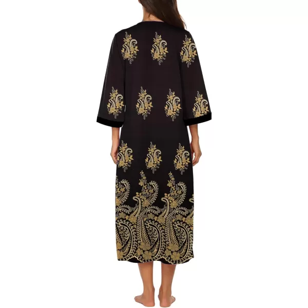 Ekouaer Women Zipper Robe 34 Sleeves Loungewear Dress Full Length Sleepwear Pockets Housecoat Nightgown Long BathrobeStyle 1pat12