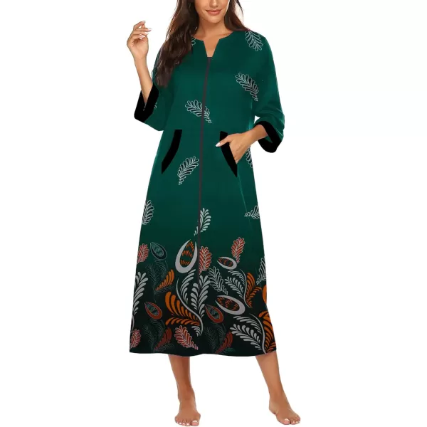 Ekouaer Women Zipper Robe 34 Sleeves Loungewear Dress Full Length Sleepwear Pockets Housecoat Nightgown Long BathrobeStyle 1pat13