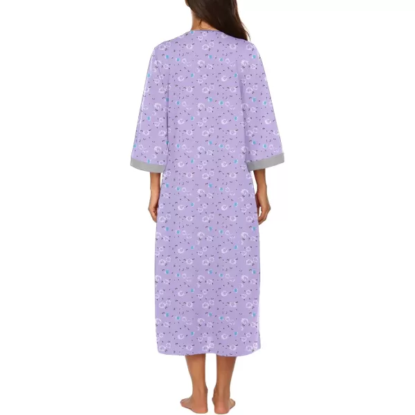 Ekouaer Women Zipper Robe 34 Sleeves Loungewear Dress Full Length Sleepwear Pockets Housecoat Nightgown Long BathrobeStyle 1pat23