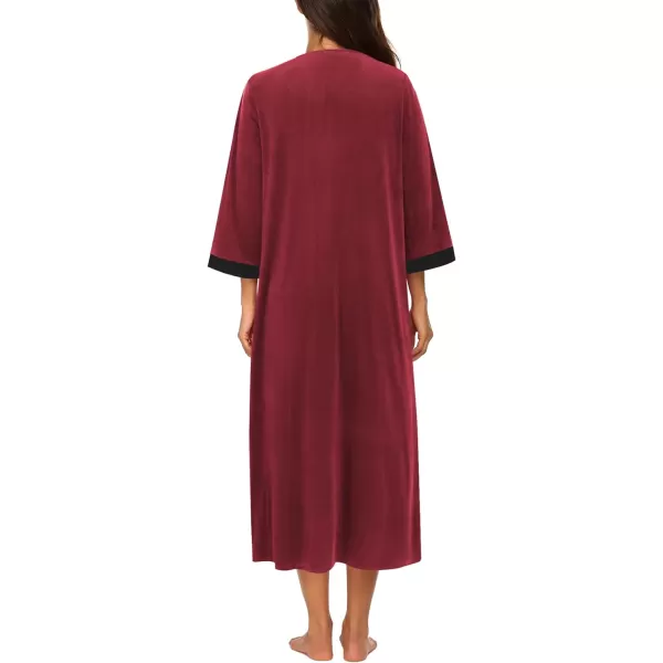 Ekouaer Women Zipper Robe 34 Sleeves Loungewear Dress Full Length Sleepwear Pockets Housecoat Nightgown Long BathrobeStyle 2velourred