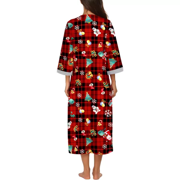 Ekouaer Women Zipper Robe 34 Sleeves Loungewear Dress Full Length Sleepwear Pockets Housecoat Nightgown Long BathrobeXmas Print