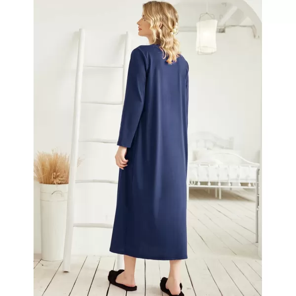 Ekouaer Women Zipper Robe Long Sleeve Loungewear Lightweight Housecoat Full Length Nightgown with PocketsAnavy Blue