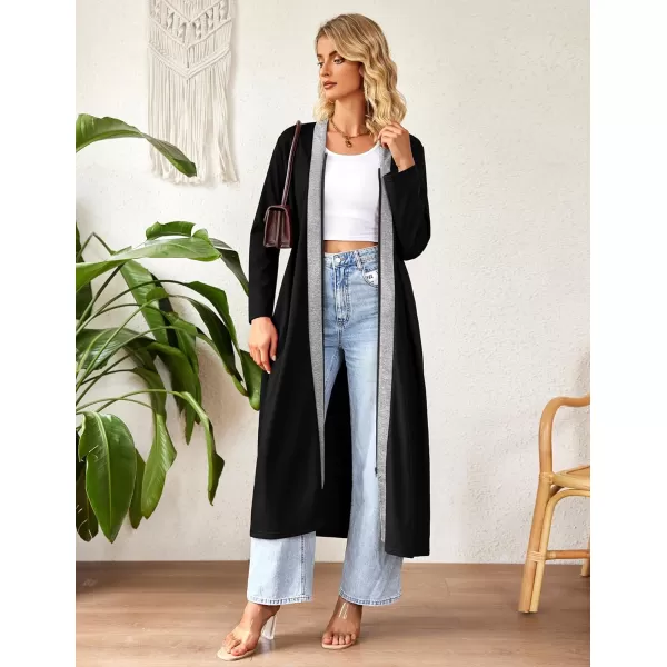 Ekouaer Women Zipper Robe Long Sleeve Loungewear Lightweight Housecoat Full Length Nightgown with PocketsBblack