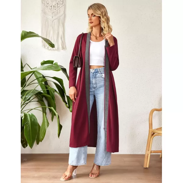 Ekouaer Women Zipper Robe Long Sleeve Loungewear Lightweight Housecoat Full Length Nightgown with PocketsBwine Red