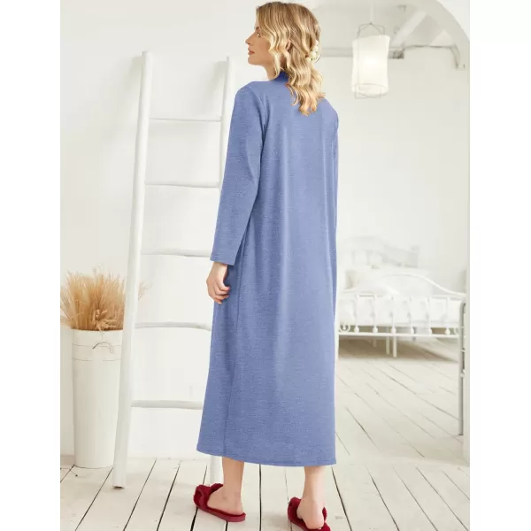 Ekouaer Women Zipper Robe Long Sleeve Loungewear Lightweight Housecoat Full Length Nightgown with PocketsCblue