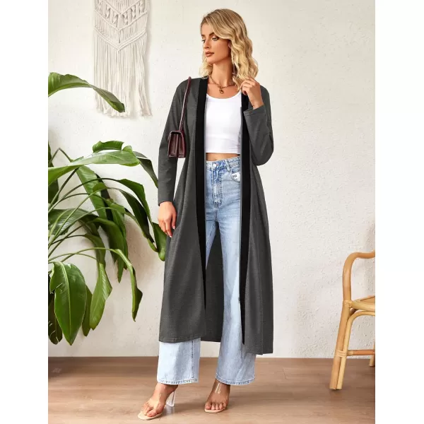 Ekouaer Women Zipper Robe Long Sleeve Loungewear Lightweight Housecoat Full Length Nightgown with PocketsCdark Gray