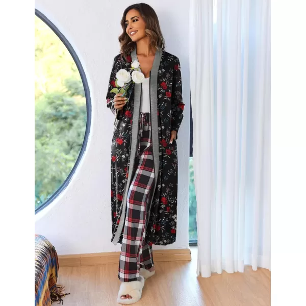 Ekouaer Women Zipper Robe Long Sleeve Loungewear Lightweight Housecoat Full Length Nightgown with PocketsZblackfloral