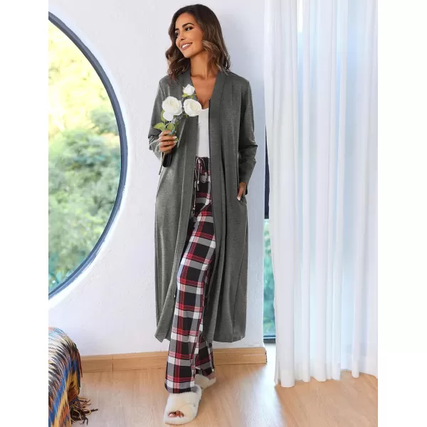 Ekouaer Women Zipper Robe Long Sleeve Loungewear Lightweight Housecoat Full Length Nightgown with PocketsZmedium Grey