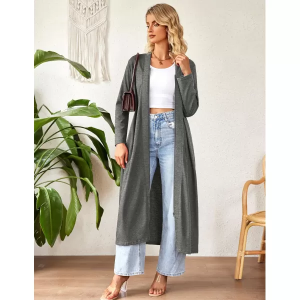 Ekouaer Women Zipper Robe Long Sleeve Loungewear Lightweight Housecoat Full Length Nightgown with PocketsZmedium Grey