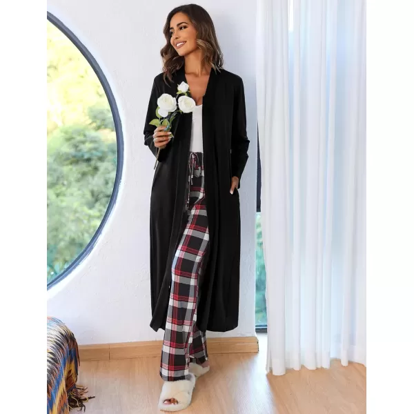Ekouaer Women Zipper Robe Long Sleeve Loungewear Lightweight Housecoat Full Length Nightgown with PocketsZpure Black