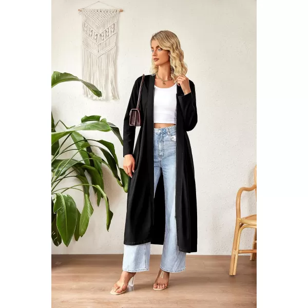 Ekouaer Women Zipper Robe Long Sleeve Loungewear Lightweight Housecoat Full Length Nightgown with PocketsZpure Black
