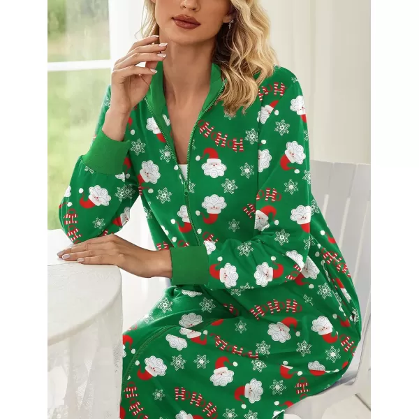 Ekouaer Women Zipper Robe Long Sleeve Nightgown Full Length Christmas Nightshirt Plaid Sleepshirt Women Long House CoatGreen Christmas