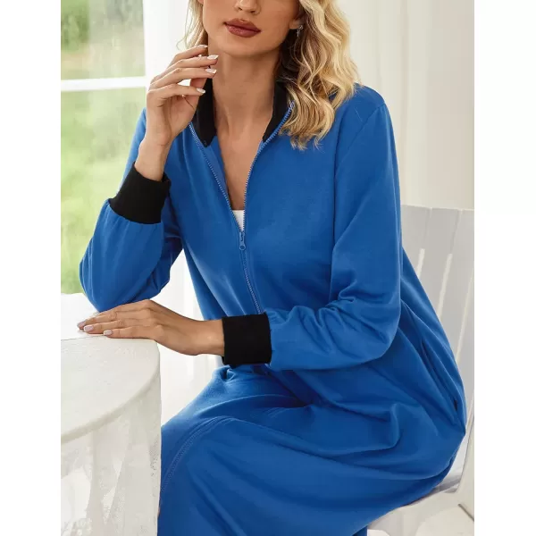 Ekouaer Women Zipper Robe Long Sleeve Nightgown Full Length Christmas Nightshirt Plaid Sleepshirt Women Long House CoatNavy Blue