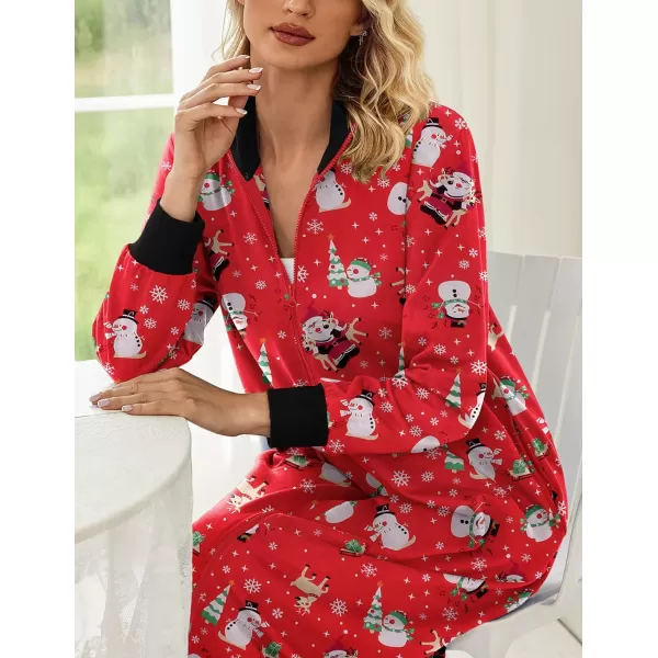 Ekouaer Women Zipper Robe Long Sleeve Nightgown Full Length Christmas Nightshirt Plaid Sleepshirt Women Long House CoatRed Christmas