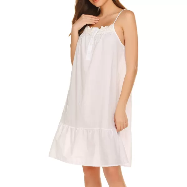 Ekouaer Womens 100 Cotton Lace Nightgown Sleep Dress Victorian Sleepshirt Strap GownAcandywhite