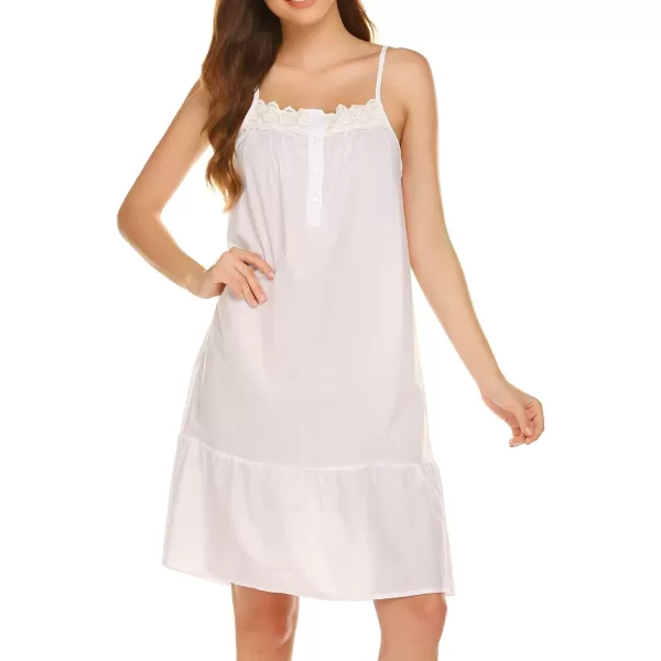 Ekouaer Womens 100 Cotton Lace Nightgown Sleep Dress Victorian Sleepshirt Strap GownAcandywhite