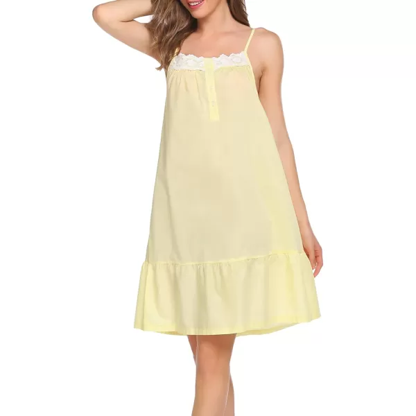 Ekouaer Womens 100 Cotton Lace Nightgown Sleep Dress Victorian Sleepshirt Strap GownCandy Yellow