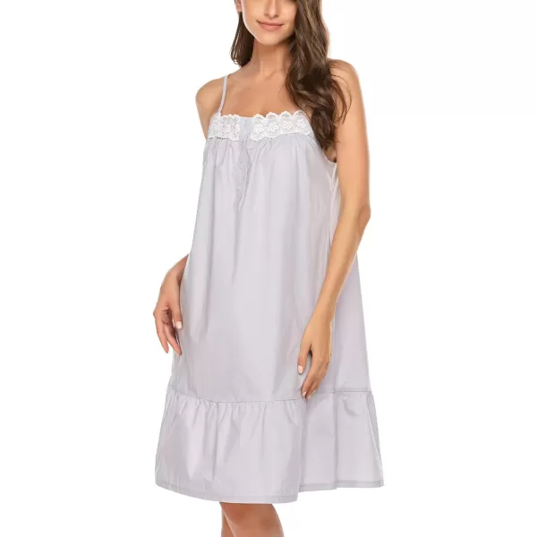 Ekouaer Womens 100 Cotton Lace Nightgown Sleep Dress Victorian Sleepshirt Strap GownCandygrey