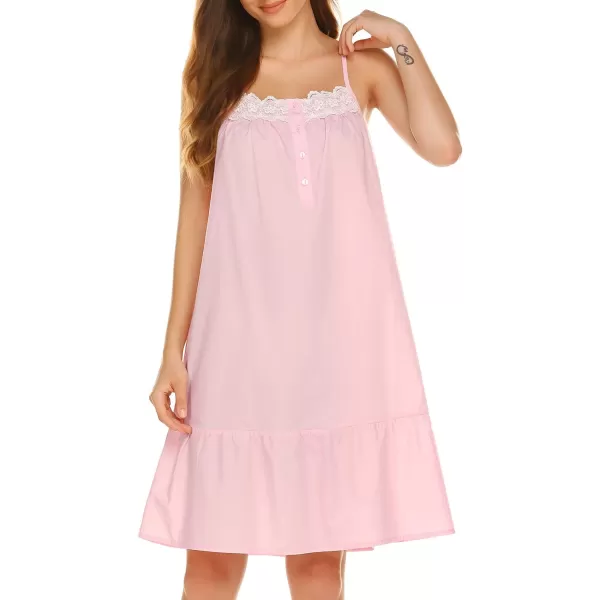 Ekouaer Womens 100 Cotton Lace Nightgown Sleep Dress Victorian Sleepshirt Strap GownCandypink