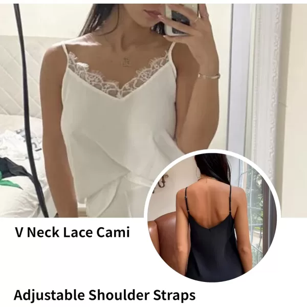 Ekouaer Womens 2 PCS Lace Silk Stain Cami Tank Top Basic V Neck Camisole Spaghetti Strap TopsBlackampwhite