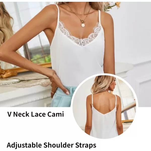 Ekouaer Womens 2 PCS Lace Silk Stain Cami Tank Top Basic V Neck Camisole Spaghetti Strap TopsWhiteamp Wine Red