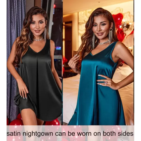 Ekouaer Womens 2 Pack Satin Silk Nightgown Sleeveless Sleep Dress V Neck Nightshirt Soft Tank Pleated NightdressBlackgreen