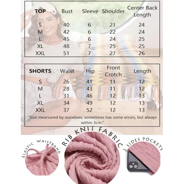 Ekouaer Womens 2 Piece Lounge Sets Ribbed Knit Matching Outfits Tshirt and Shorts Sets Sleepwear Loungewear Casual PajamasPink