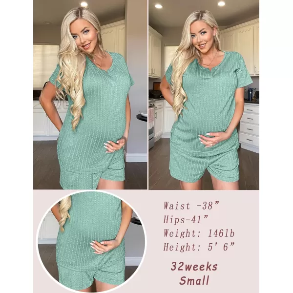 Ekouaer Womens 2 Piece Lounge Sets Ribbed Knit Pajama Tops Sleepwear Sweatsuits Matching Shorts with Pockets01 Green