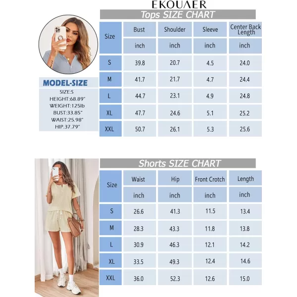 Ekouaer Womens 2 Piece Lounge Sets Ribbed Knit Pajama Tops Sleepwear Sweatsuits Matching Shorts with PocketsZbeige