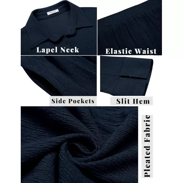 Ekouaer Womens 2 Piece Outfits Long Sleeve Button Down Shirt and Pants Matching Sets Loose Casual Loungewear with PocketsBlack Blue