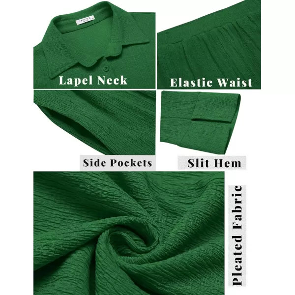 Ekouaer Womens 2 Piece Outfits Long Sleeve Button Down Shirt and Pants Matching Sets Loose Casual Loungewear with PocketsGreen