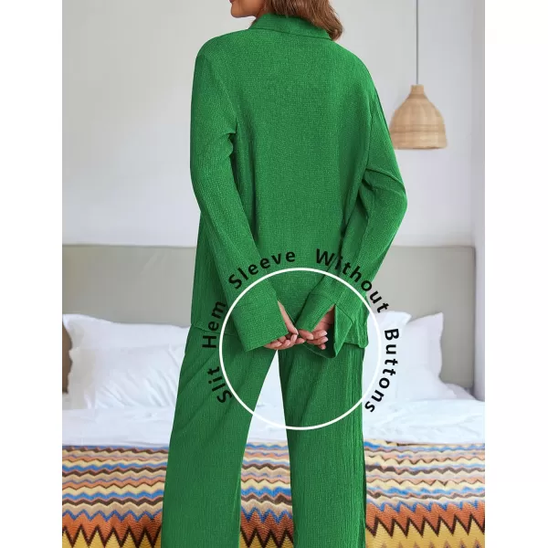 Ekouaer Womens 2 Piece Outfits Long Sleeve Button Down Shirt and Pants Matching Sets Loose Casual Loungewear with PocketsGreen