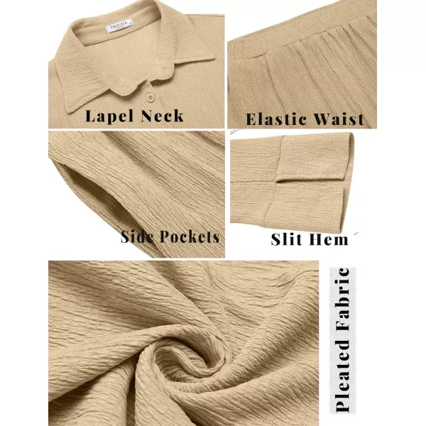 Ekouaer Womens 2 Piece Outfits Long Sleeve Button Down Shirt and Pants Matching Sets Loose Casual Loungewear with PocketsLight Coffee