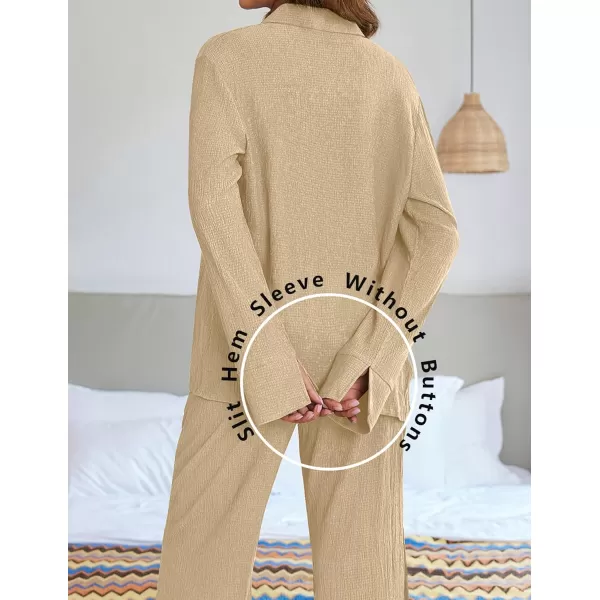 Ekouaer Womens 2 Piece Outfits Long Sleeve Button Down Shirt and Pants Matching Sets Loose Casual Loungewear with PocketsLight Coffee