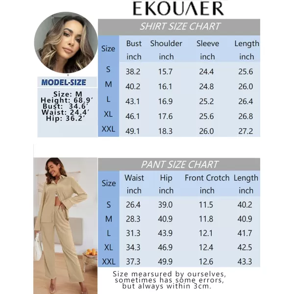 Ekouaer Womens 2 Piece Outfits Long Sleeve Button Down Shirt and Pants Matching Sets Loose Casual Loungewear with PocketsLight Coffee