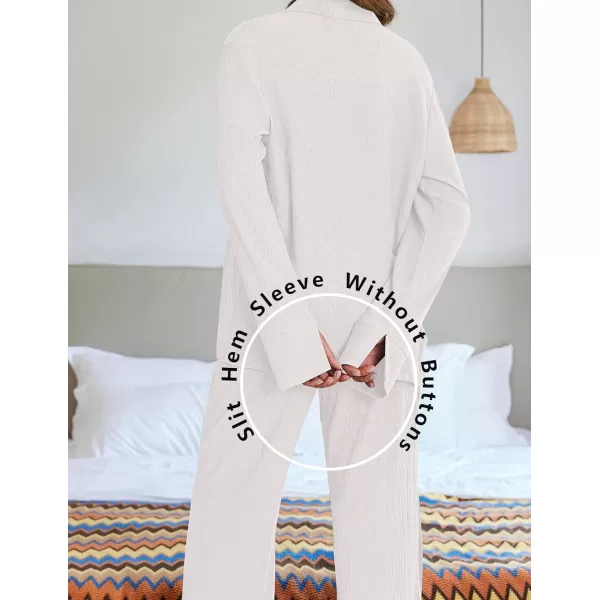 Ekouaer Womens 2 Piece Outfits Long Sleeve Button Down Shirt and Pants Matching Sets Loose Casual Loungewear with PocketsWhite