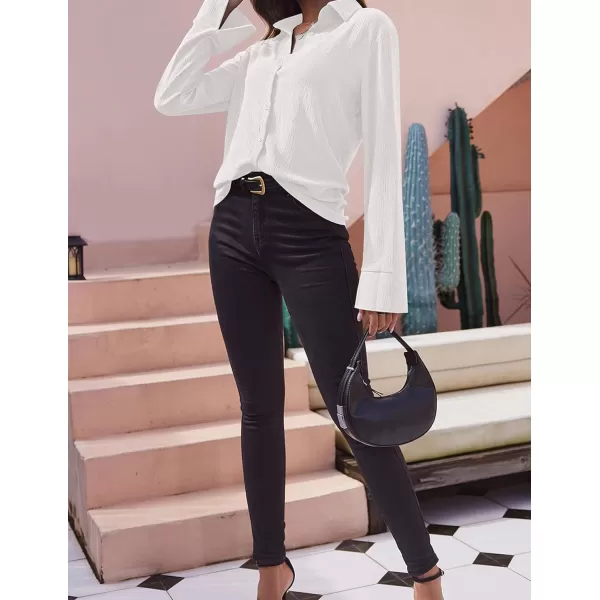 Ekouaer Womens 2 Piece Outfits Long Sleeve Button Down Shirt and Pants Matching Sets Loose Casual Loungewear with PocketsWhite