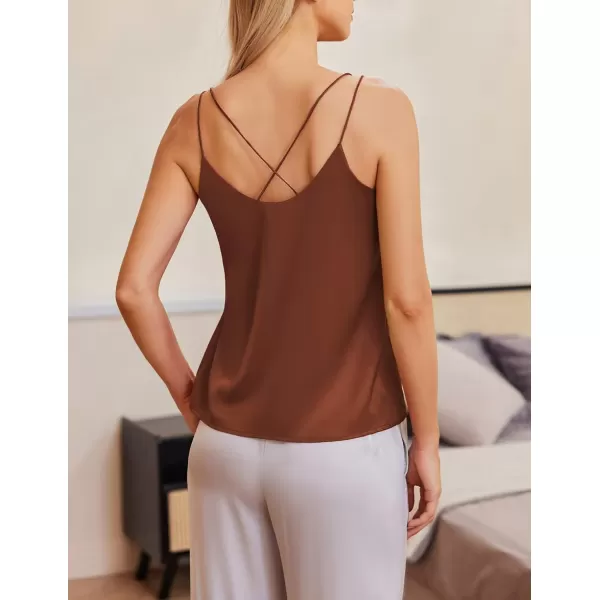 Ekouaer Womens 2Pack Silk Satin Camisole Tank Top V Neck Sexy Cross Back Spaghetti Strap Cami Sleeveless Lounge Tops1 Pack Caramel