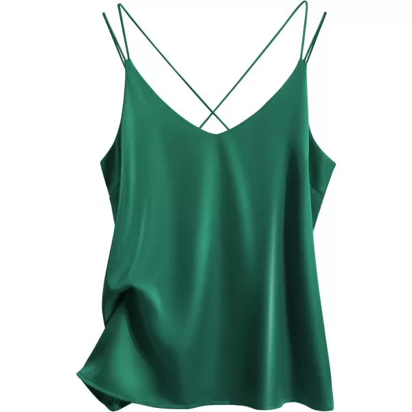 Ekouaer Womens 2Pack Silk Satin Camisole Tank Top V Neck Sexy Cross Back Spaghetti Strap Cami Sleeveless Lounge Tops1 Pack Evergreen