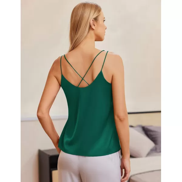 Ekouaer Womens 2Pack Silk Satin Camisole Tank Top V Neck Sexy Cross Back Spaghetti Strap Cami Sleeveless Lounge Tops1 Pack Evergreen