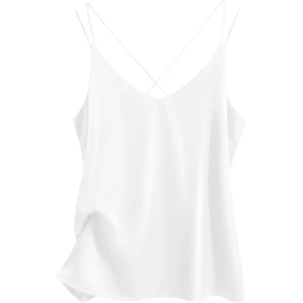 Ekouaer Womens 2Pack Silk Satin Camisole Tank Top V Neck Sexy Cross Back Spaghetti Strap Cami Sleeveless Lounge Tops1 Pack White