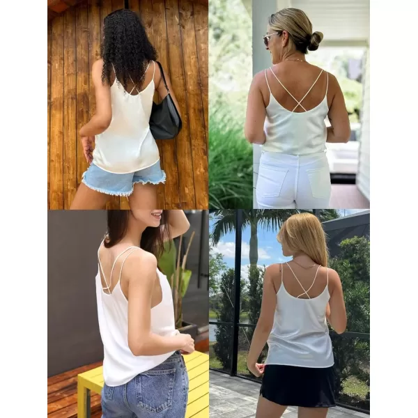 Ekouaer Womens 2Pack Silk Satin Camisole Tank Top V Neck Sexy Cross Back Spaghetti Strap Cami Sleeveless Lounge Tops1 Pack White