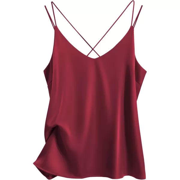 Ekouaer Womens 2Pack Silk Satin Camisole Tank Top V Neck Sexy Cross Back Spaghetti Strap Cami Sleeveless Lounge Tops1 Pack Wine Red