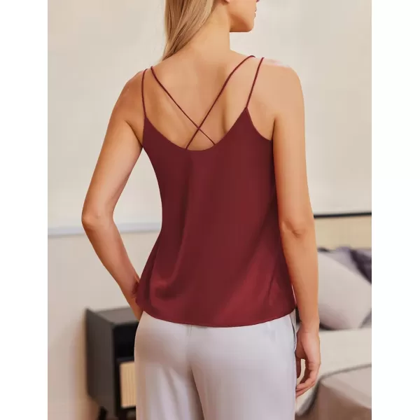 Ekouaer Womens 2Pack Silk Satin Camisole Tank Top V Neck Sexy Cross Back Spaghetti Strap Cami Sleeveless Lounge Tops1 Pack Wine Red