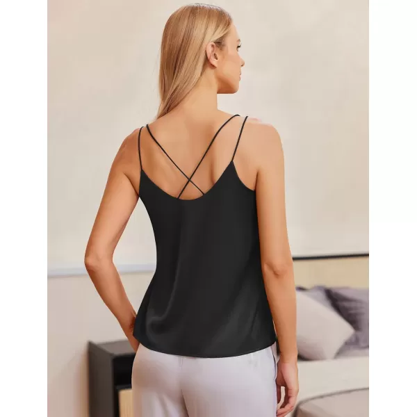 Ekouaer Womens 2Pack Silk Satin Camisole Tank Top V Neck Sexy Cross Back Spaghetti Strap Cami Sleeveless Lounge Tops2 Pack Blackdark Grey