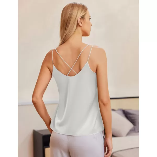 Ekouaer Womens 2Pack Silk Satin Camisole Tank Top V Neck Sexy Cross Back Spaghetti Strap Cami Sleeveless Lounge Tops2 Pack Champagnewhite