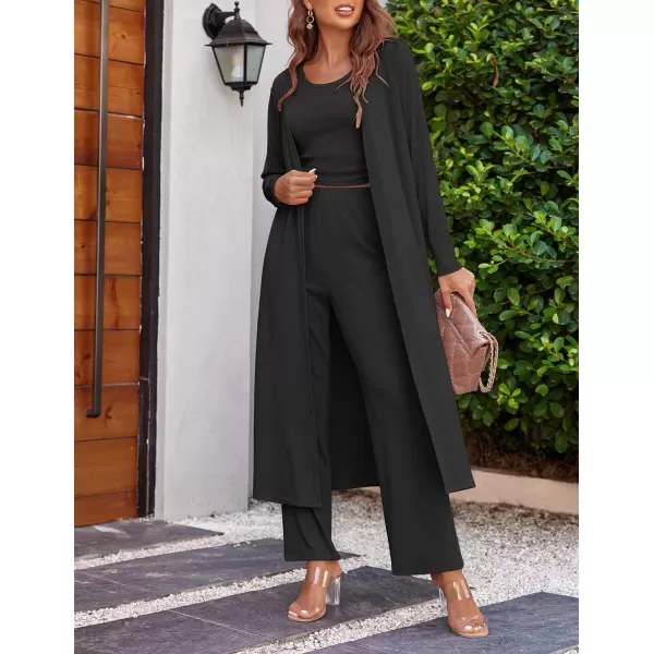 Ekouaer Womens 3 Piece Knit Lounge Set SweatsuitBlack